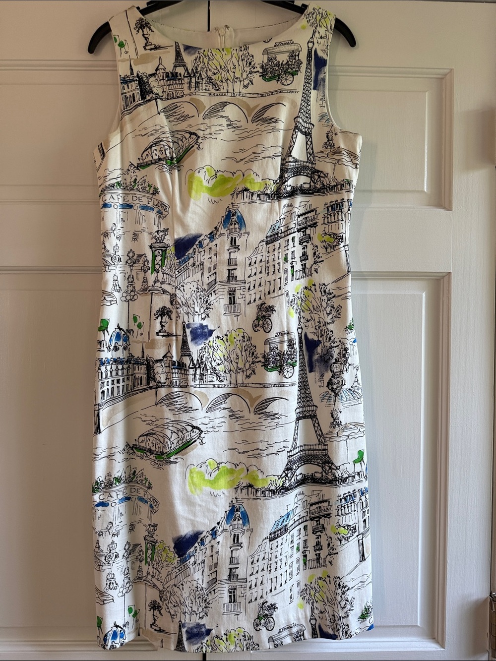 madison leigh White Paris Print Sheath Dress with Navy & Lime Accents